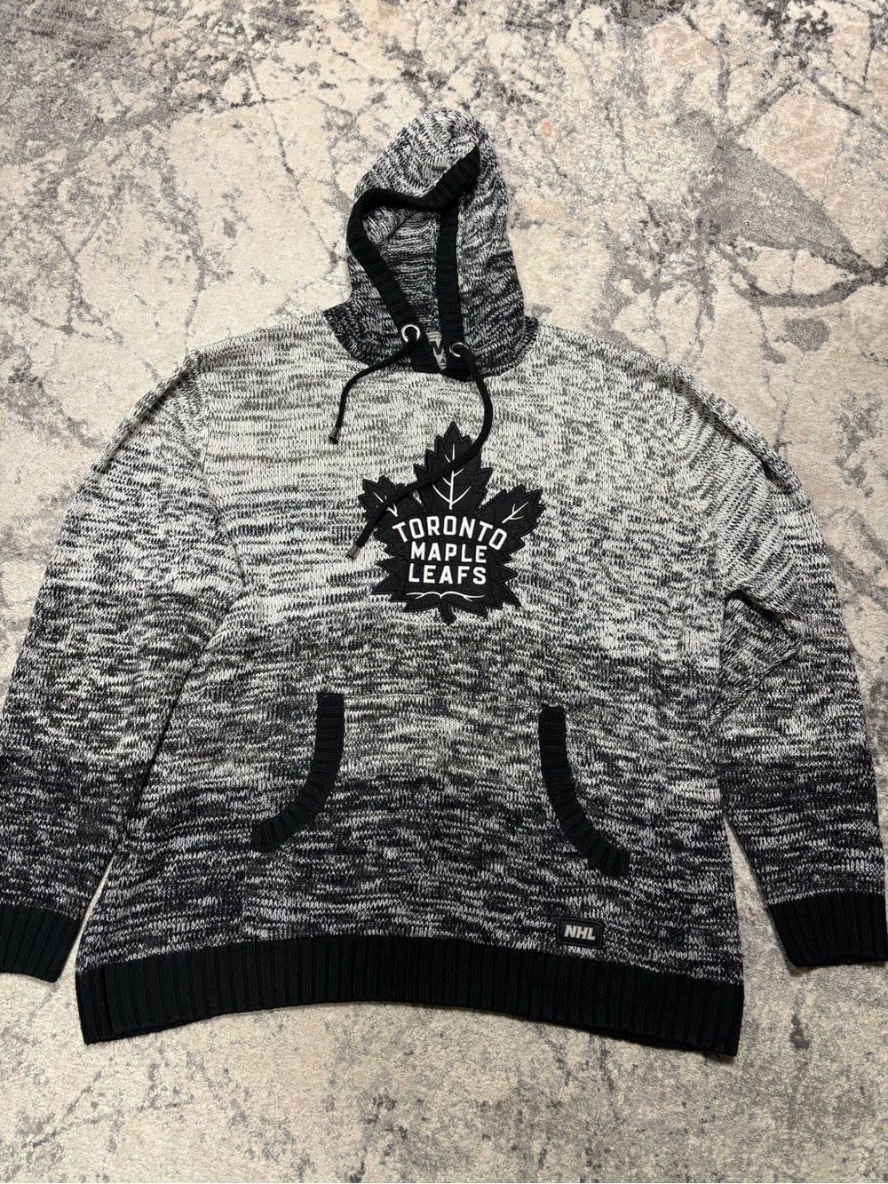 NHL Toronto Maple Leafs Black & Gray Zip-Up Knit Hooded Sweater
